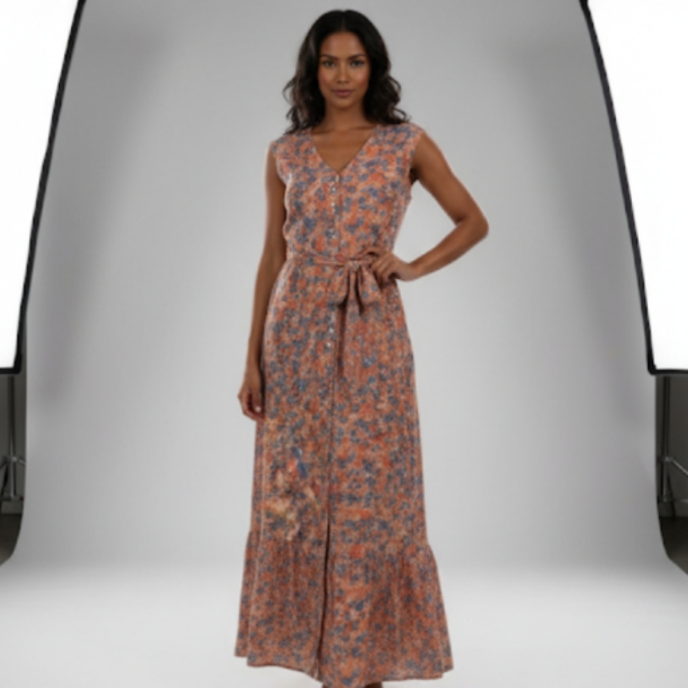 Nanette Lepore Floral Maxi Dress in Blue and Orange